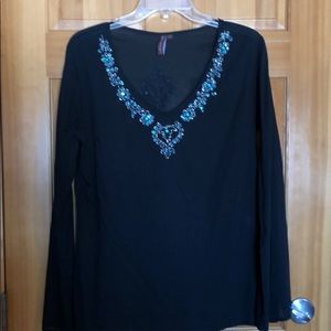 Sold on M. Cotton gauze beaded top / tunic. Black. Large.